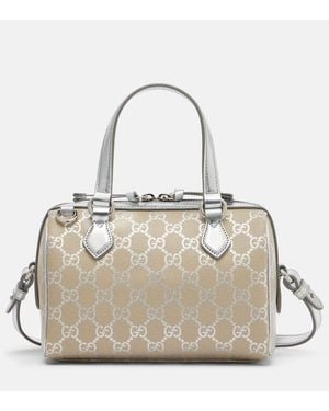 Gucci Gg Emblem Leather-Trimmed Tote Bag - Natural