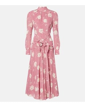 Alessandra Rich Bow-Detail Floral Silk Midi Dress - Pink