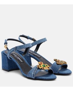 Dolce & Gabbana Embellished 60 Denim Sandals - Blue