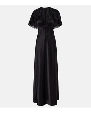 Chloé Lace-Trimmed Silk Satin Maxi Dress - Black