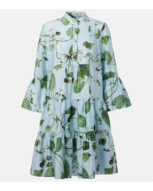 Erdem Tiered Floral Cotton Minidress - Blue