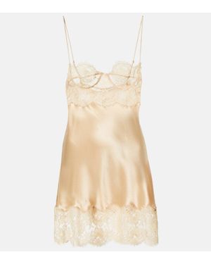 Saint Laurent Slipdress Aus Seidensatin Mit Spitze - Natur