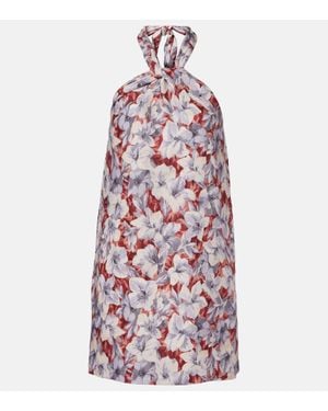 Posse Luna Floral Halterneck Linen Minidress - Red