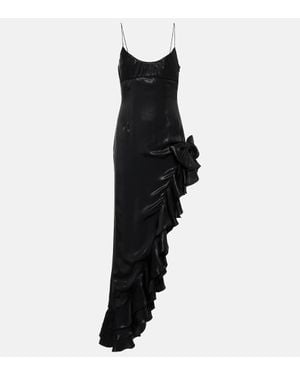Alessandra Rich Vestido Midi Asimetrico Con Volantes - Negro