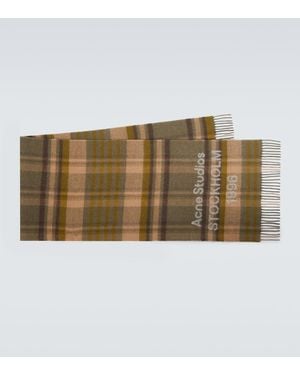 Acne Studios Logo Checked Wool Scarf - Natural