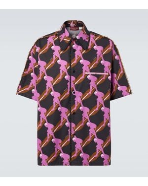 Gucci Übergroßes Hemd Aus Baumwollpopeline Mit Print, Größe - Pink