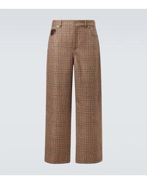 Loewe Checked Wool Wide-Leg Pants - Brown