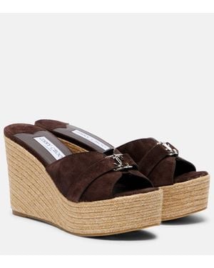 Jimmy Choo Espadrille-Wedges Leda 100 Mit Veloursleder - Braun