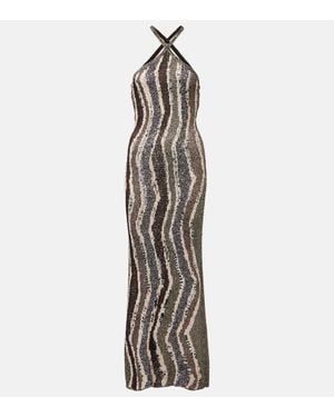 Missoni Sequined Open-Back Lame Gown - White