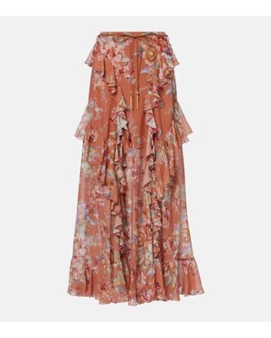 Zimmermann Awaken Floral Cotton And Silk Maxi Skirt - Red