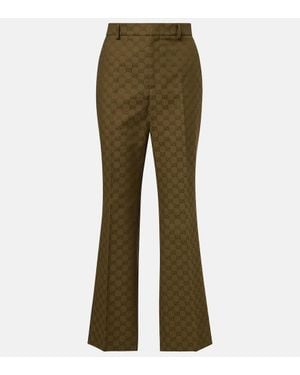 Gucci Gg Canvas Cotton-Blend Bootcut Trousers - Green