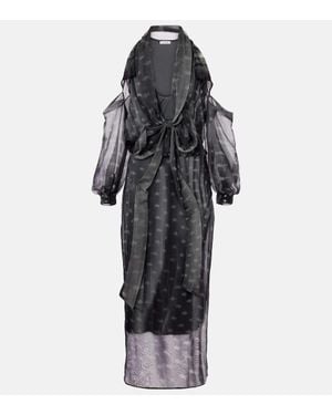 Acne Studios Draped Printed Sheer Jersey Midi Dress - Black