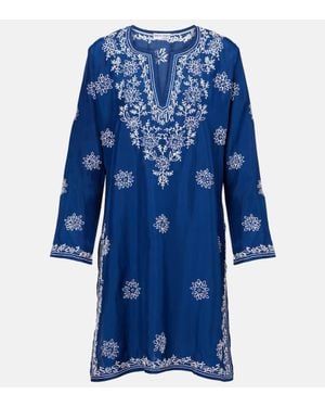 Juliet Dunn Embroidered Silk Tunic - Blue