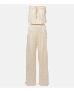 Melissa Odabash Viv Knitted Strapless Lame Jumpsuit - Natural