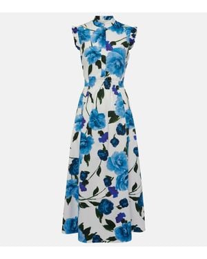 Robe Neuve Erdem Tresca – Imprimé Floral Bleu Gris Jaune, Taille US 6/8 (UK 10/12), Avec étiquettes