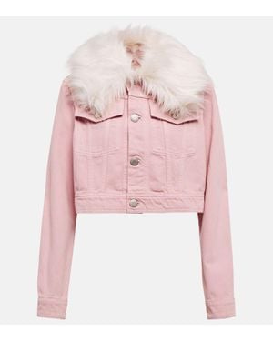 Ami Paris Bomber Di Jeans Con Pelliccia - Rosa