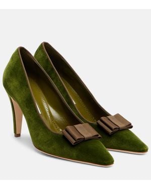 Manolo Blahnik Readorhi Bow-Detail Velvet Pumps - Green