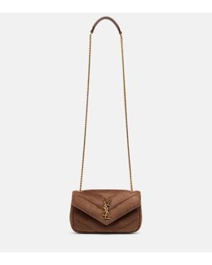 Saint Laurent Schultertasche Loulou Mini Aus Veloursleder - Weiß