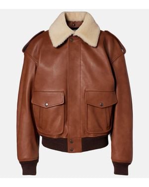 Saint Laurent Veste Bomber En Cuir Et Shearling - Marron