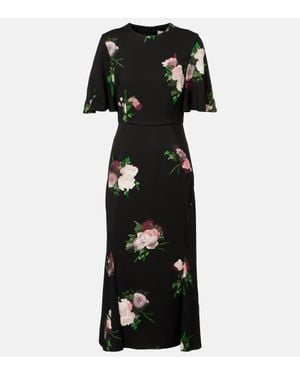 Erdem Robe Midi A Fleurs - Noir