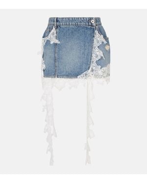 Blumarine Lace-Trimmed Denim Miniskirt - Blue