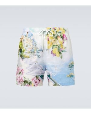 Ralph Lauren Amalfi Printed Linen Swim Trunks - Blue