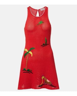 STAUD Besticktes Minikleid Marea Aus Baumwolle - Rot