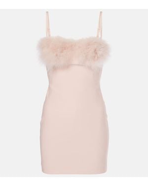Blumarine Feather-Trimmed Jersey Minidress - Pink