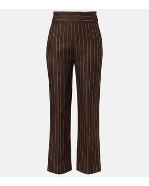 Posse Thea Pinstripe High-Rise Linen Trousers - Brown