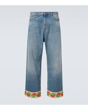 Valentino Jacquard-trimmed Wide-leg Jeans - Blue