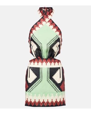 Johanna Ortiz Vestido Corto De Lino Con Cuello Halter - Verde