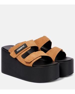 Coperni Mules Compensees En Daim A Logo - Noir