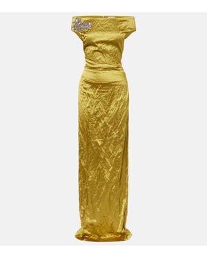 Erdem Embellished Off-Shoulder Satin Gown - Metallic