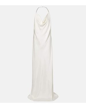 Stella McCartney Robe Longue En Satin A Cristaux - Blanc