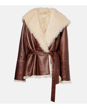 Magda Butrym Shearling-Trimmed Leather Jacket - Brown