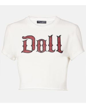 Dolce & Gabbana Bedrucktes T-Shirt Aus Baumwoll-Jersey - Weiß