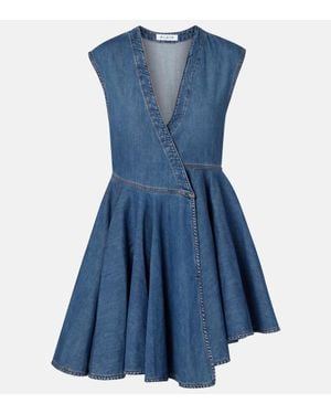 Alaïa Asymmetric Denim Wrap Dress - Blue