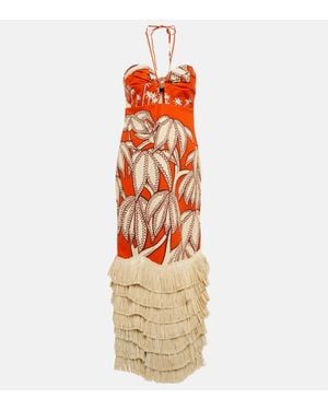 Johanna Ortiz Ruffle Floral Maxi Dress - Metallic