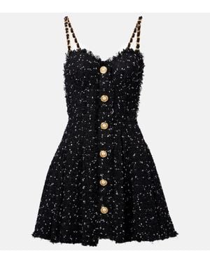 Balmain Embellished Tweed Mini Dress - Black