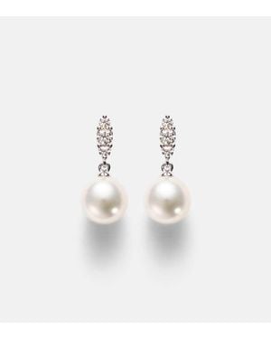 Mikimoto Pendientes De Oro De 18 Ct Con Perlas Y Diamantes - Blanco