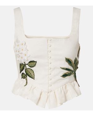 Agua Bendita Eslabon Wild Applique Linen Crop Top - White