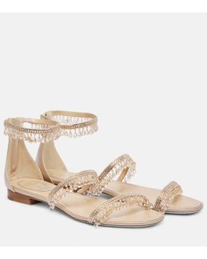 Rene Caovilla Sandalen Chandelier Aus Satin Mit Kristallen - Natur