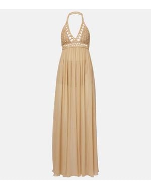 Elie Saab Maxikleid Mit Haekelstrick - Natur