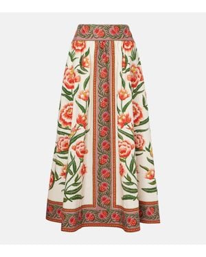FARM Rio Printed Cotton Midi Skirt - White