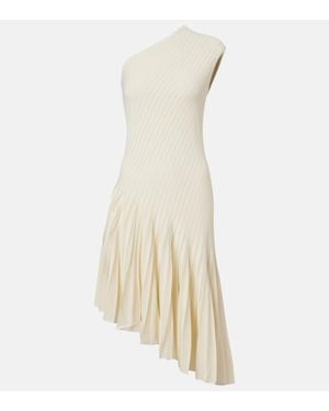 Alaïa Vestido Midi Asimetrico De Crepe Plisado - Blanco