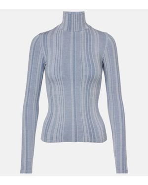 CORDOVA Sol Ribbed-Knit Turtleneck Top - Blue