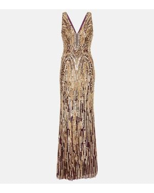 Jenny Packham Raquel Sequined Tulle Gown - Metallic