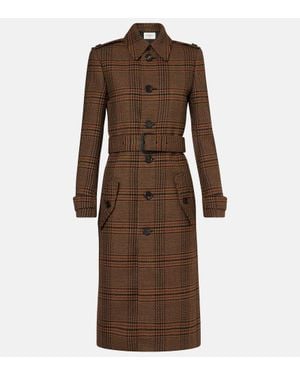 Saint Laurent Belted Prince Of Wales Wool Coat - Brown