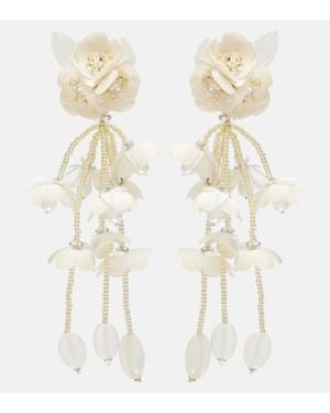 Oscar de la Renta Floral Beaded Drop Earrings - White