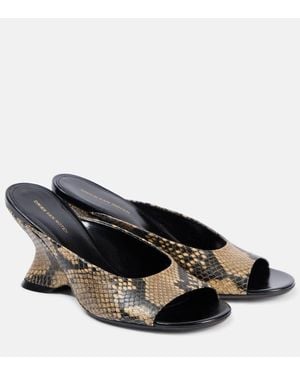 Dries Van Noten Snake-Effect Leather Mules - Black